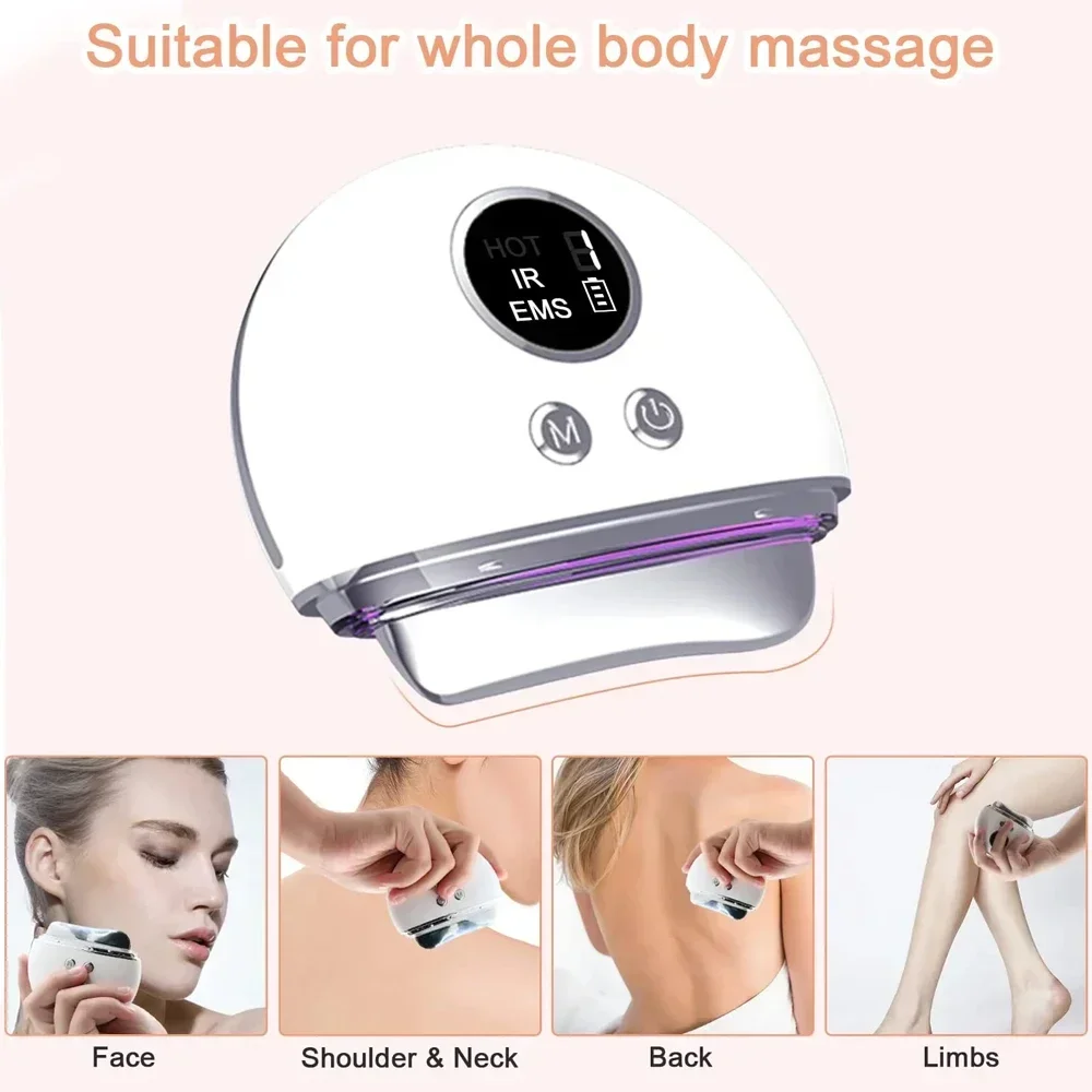 EMS Electric Guasha Massager 4 In1 LED Face Lifting Remove Edema Firming Skin Clod Heat Body Scraping Therapy Skincare Beauty