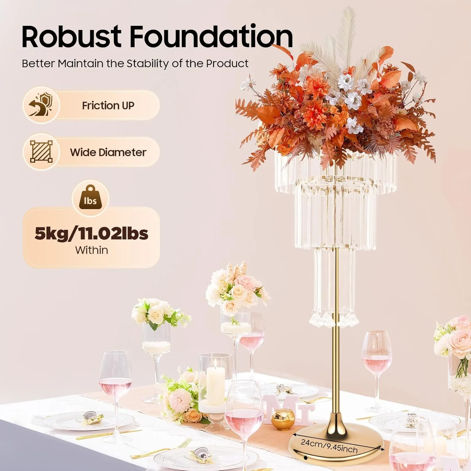 حامل زهور الزفاف مكون من 4 طبقات بطول 32 بوصة حامل عرض أكريليك كريستالي ذهبي طويل القامة عرض قطع مركزية أنيقة لحفلات الزفاف