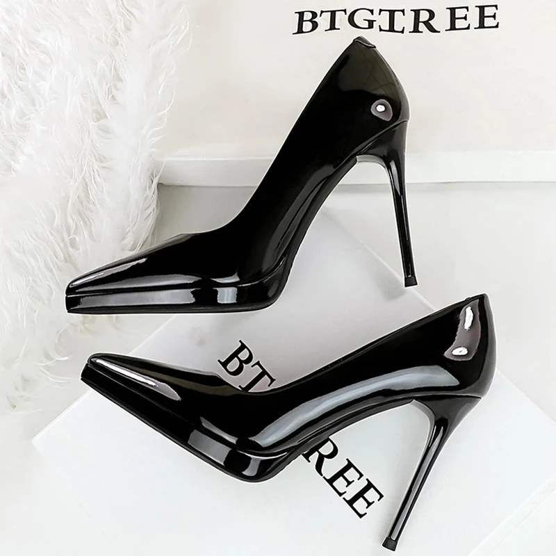 

Обувь BIGTREE, туфли-лодочки на платформе 10,5 см, женская обувь из лакированной кожи, туфли на высоком каблуке-шпильке с острым носком, женские пикантные туфли для вечеринок