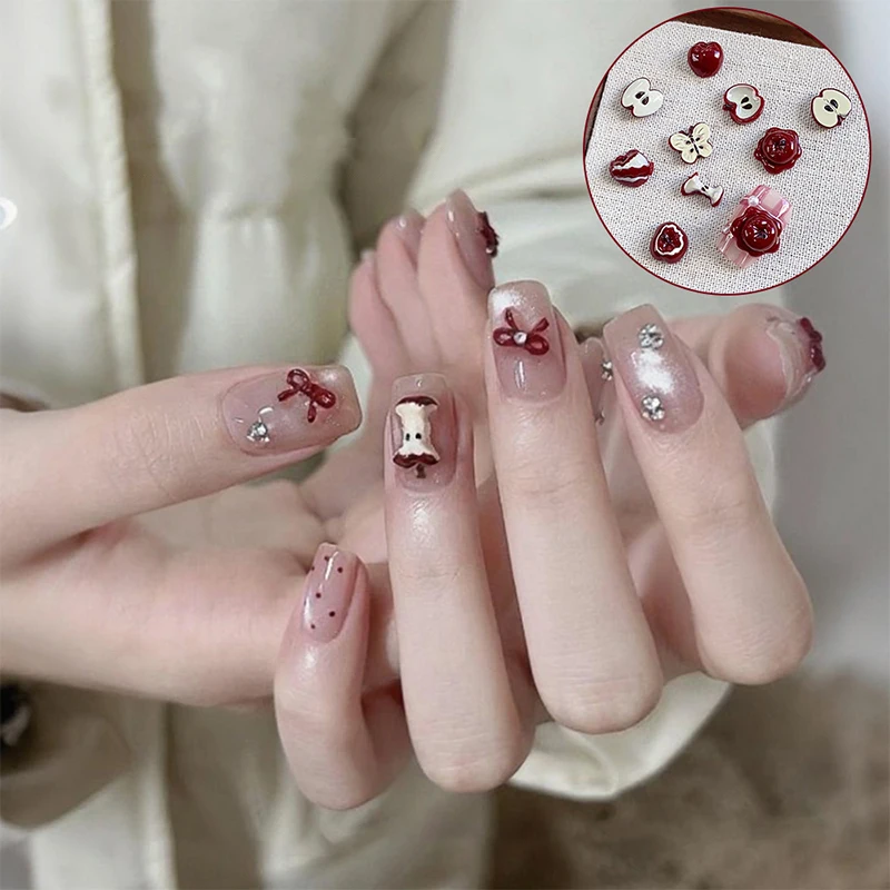 20 قطعة الجدة الإبداعية الأحمر التفاح الراتنج مسمار السحر رائعتين Simulatd نصف أبل مسمار الفن زينة DIY بها بنفسك جراب هاتف الأظافر أجزاء