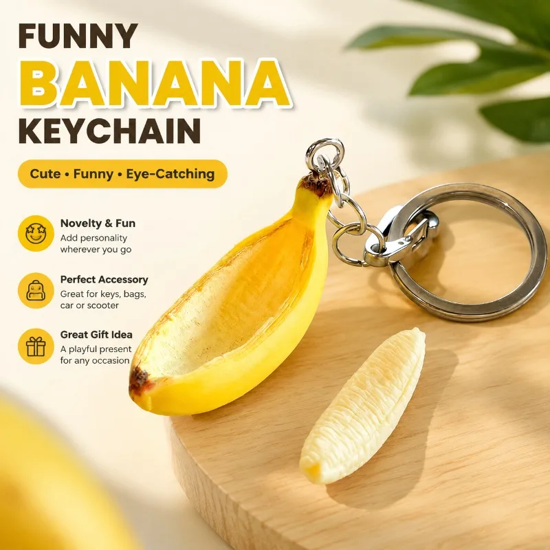 Funny Peeled Banana Keychain 2026 New Novelty Simulation Fruit Pendant for Car, Electric Scooter, Backpack, Bag Decoration