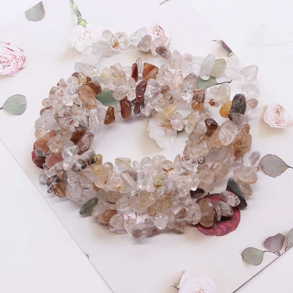 

Mix-color Natural Rutilated Quartz Chips Gravel Beads Irregular Semi-precious Stone Loose Bead DIY Necklace Materials 1 Strand