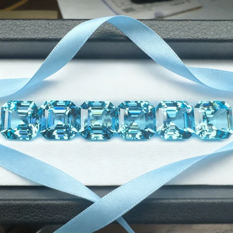 Synthetischer Edelstein Saphir Asscher-Schliff Aquamarin-Farbe Zertifiziert Hochwertig – Detail 6