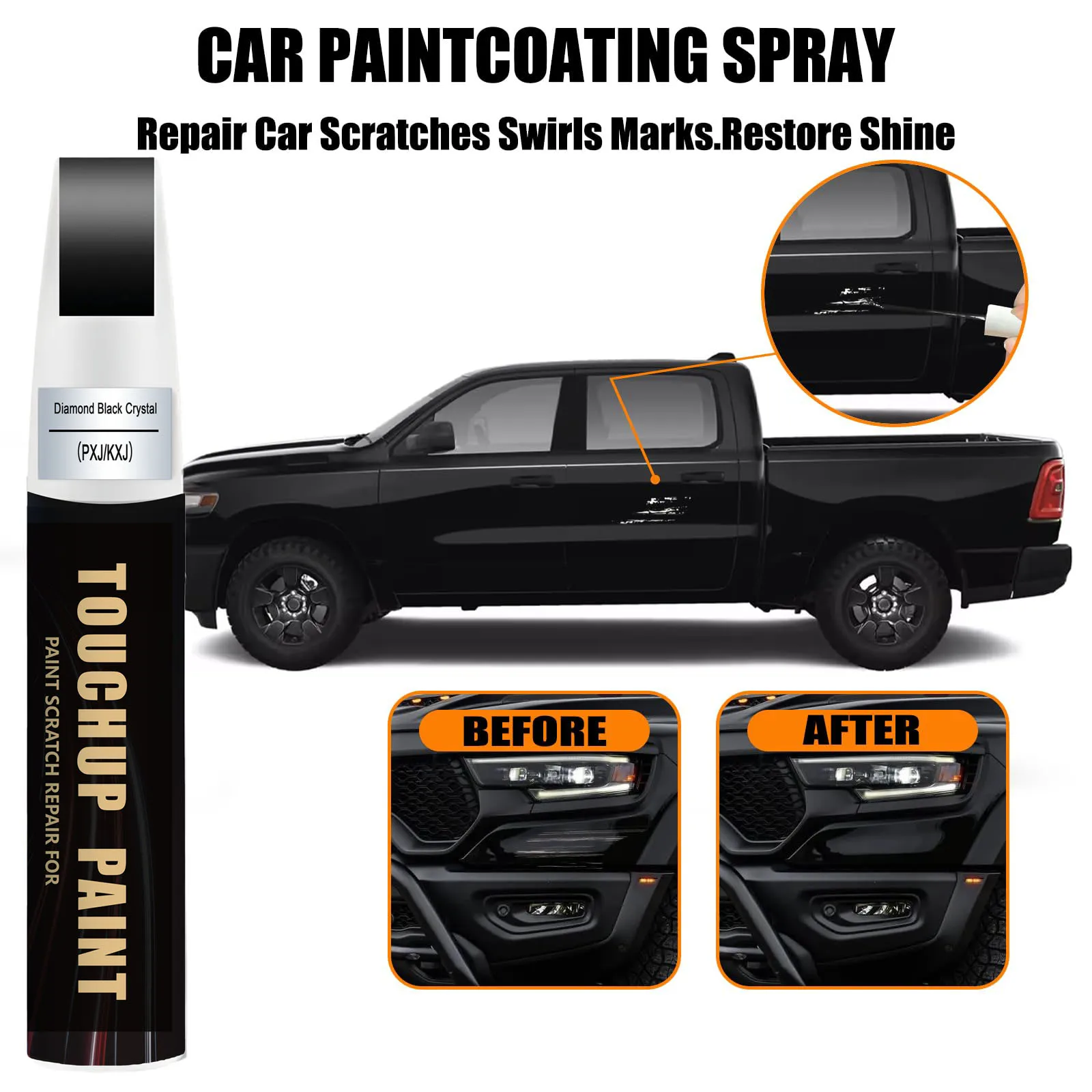 Diamond Black Crystal Pearl-Coat(PXJ/KXJ) Touch Up Paint Compatible with Dodge Ram, Car Paint Pen Scratch Repair