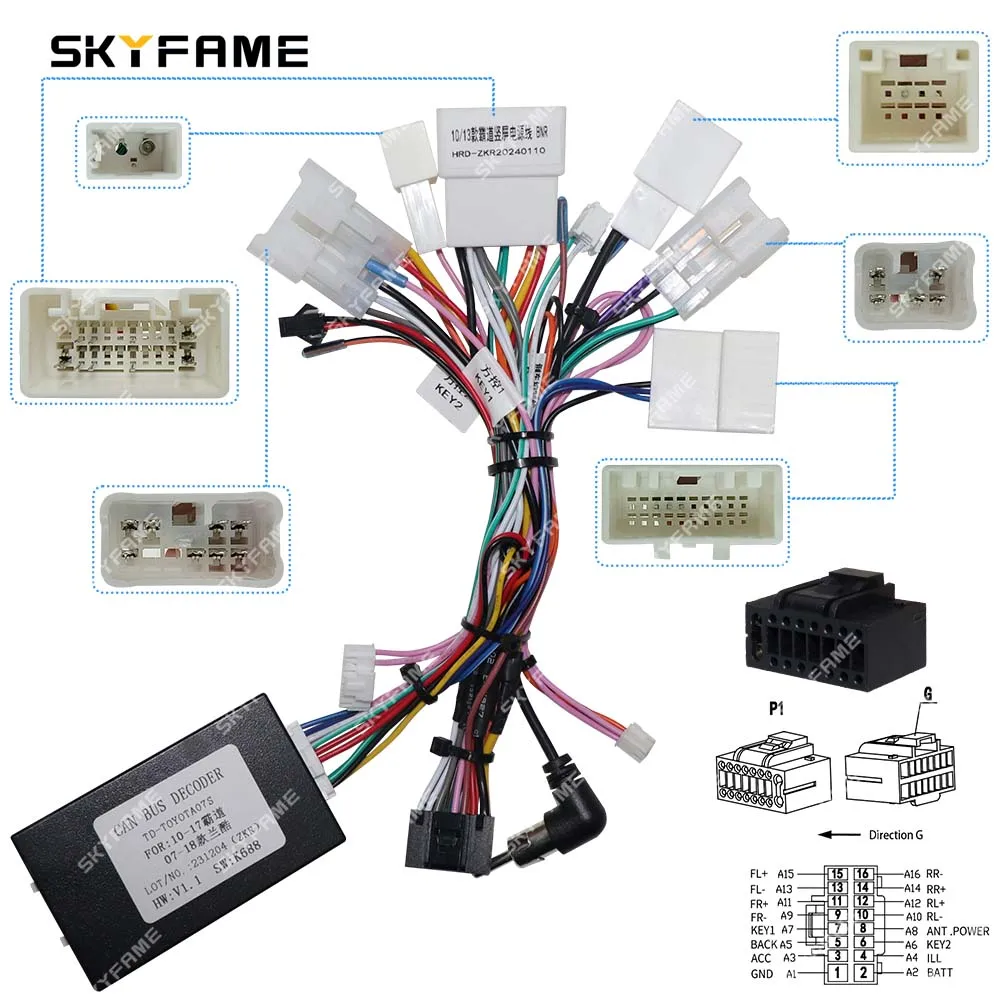 SKYFAME-Adaptador de cablagem de carro, Canbus Box, Decodificador Tesla Rádio Android, Cabo de alimentação para Toyota Prado Land Cruiser