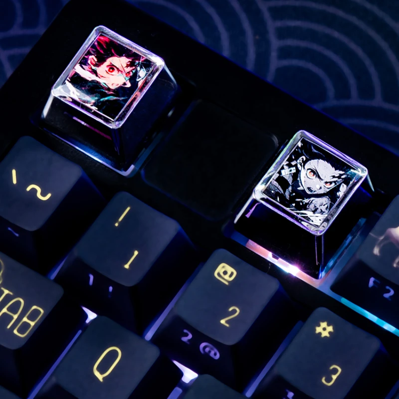 Anime Tanjirou Keycaps Alloy Cross Axis Handmade Custom Keyboard Caps R4 Cartoon Artisan Key Caps for Mechanical Keyboard Gifts