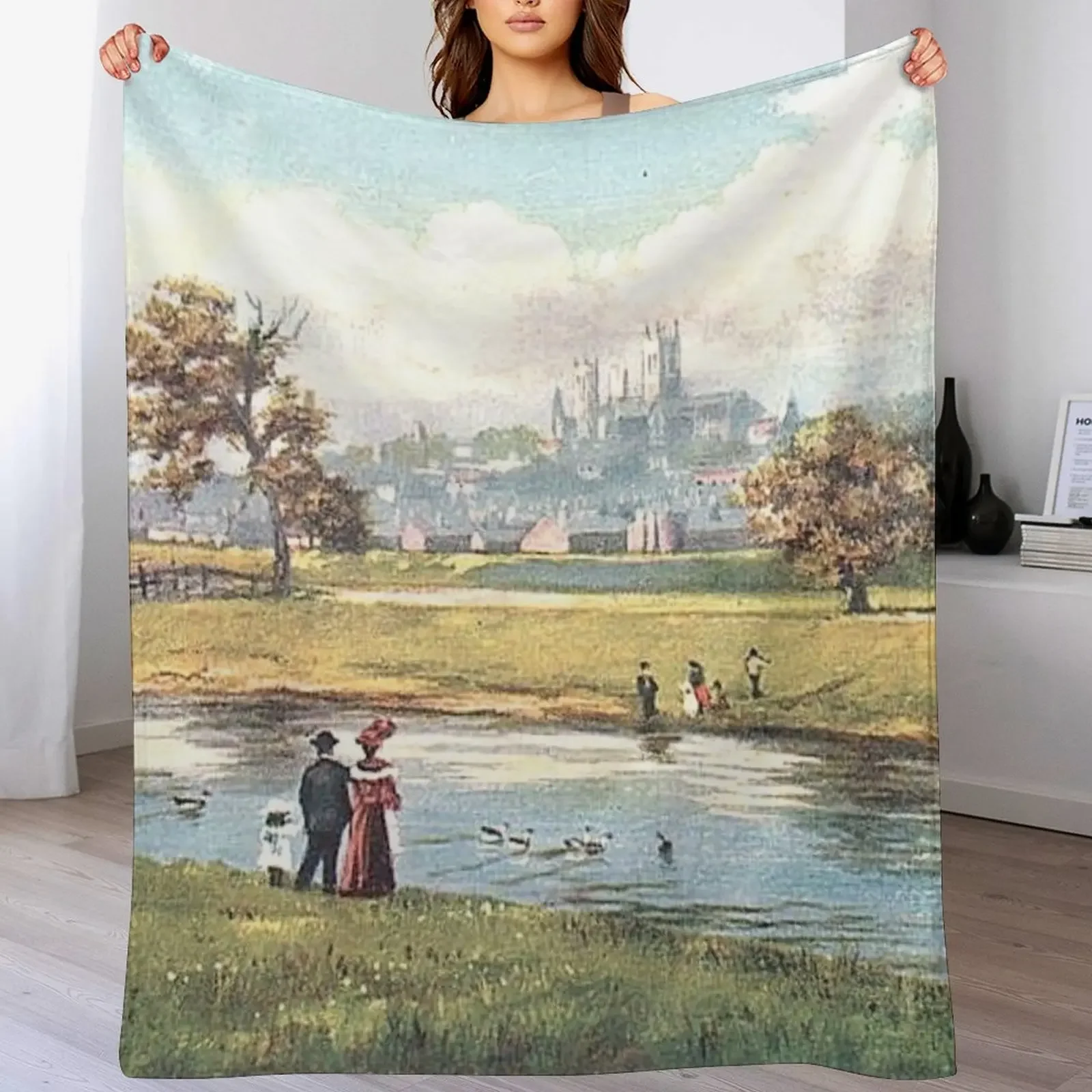 Lincoln from The River, Lincolnshire, England Throw Blanket Compact Warm Blanket for Car Road Trip