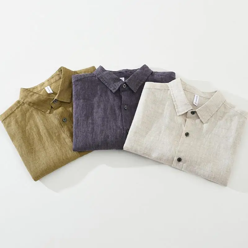 

Men's Cotton Breathable irt ort Sve Loose Fit Summer Square Casual Pure Color Daily Wear Thiened Version
