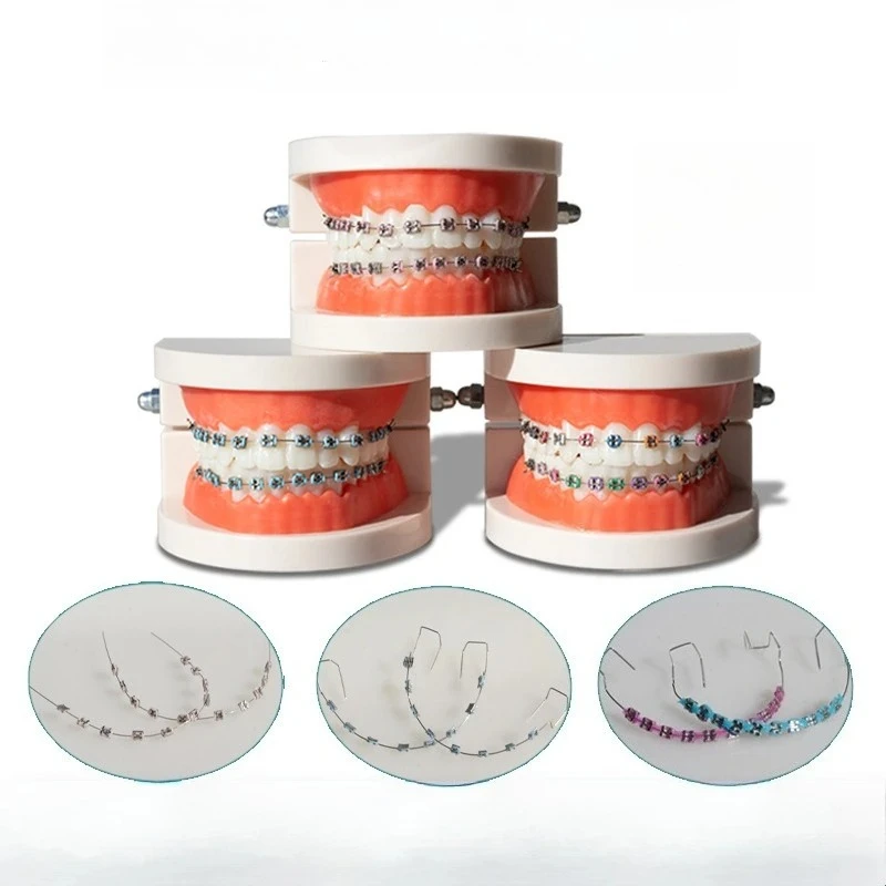 

Пара красочных временных зубных протезов для стоматологических моделей, съемные накладные брекеты с проволокой, готический модный аксессуар для фестивалей и рейвов