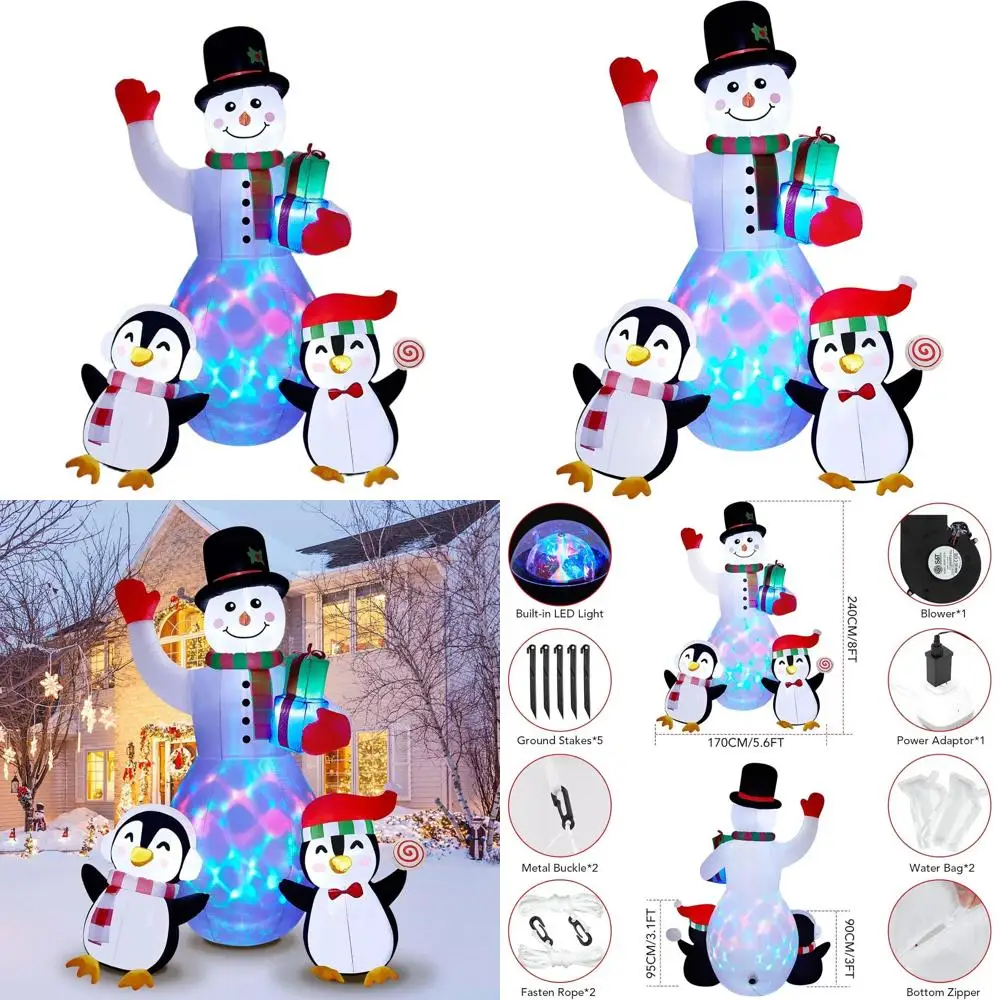 

8-футовый уличный рождественский надувной снеговик и пингвин со светодиодными вращающимися огнями для праздничного декора двора