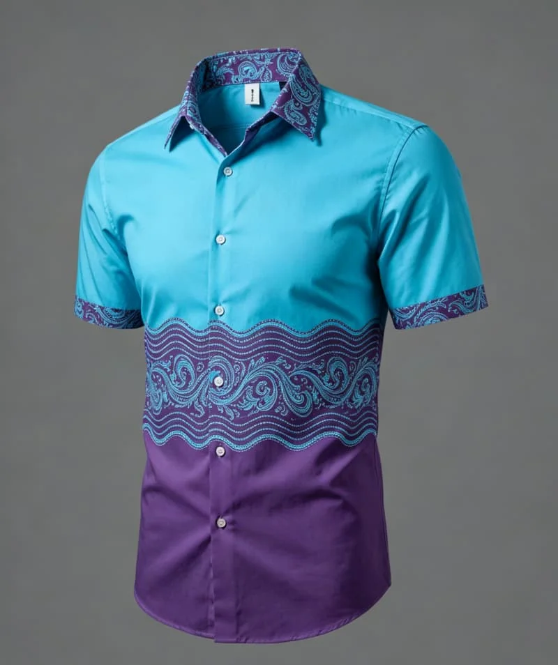 Men's Paisley Splicing two-color Vacation shirt, Suitable For Vacation travel, Outdoor activities, And Dreamy Vacation Style