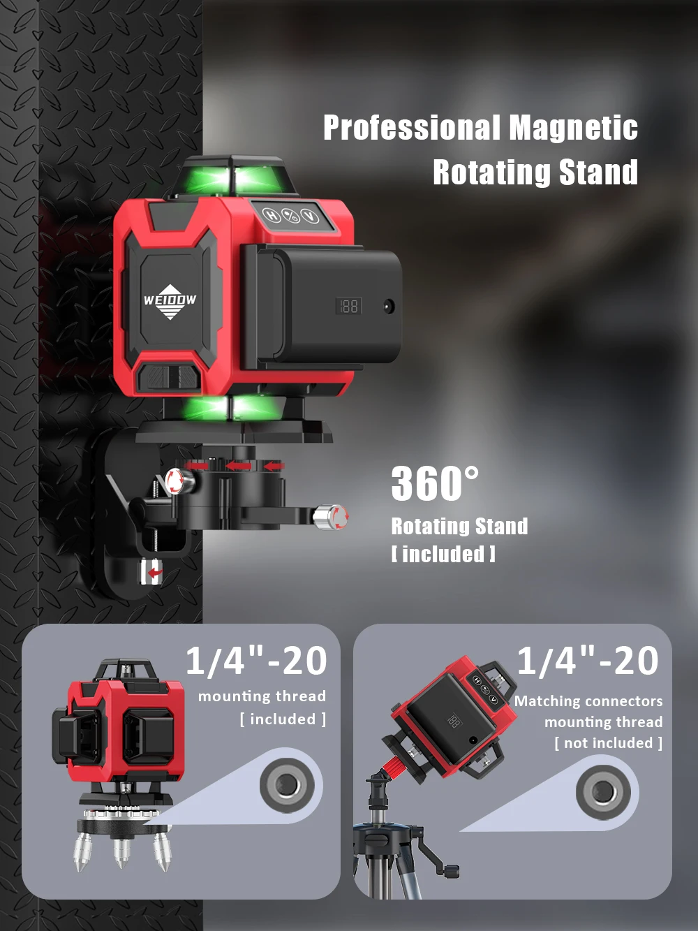 Imagem -03 - Weiddw-nível Laser Profissional Vigas Verdes Ferramentas de Construção 3d 4d Horizontal e Vertical 360 Nivelamento Linhas 12 Linhas 16 Linhas