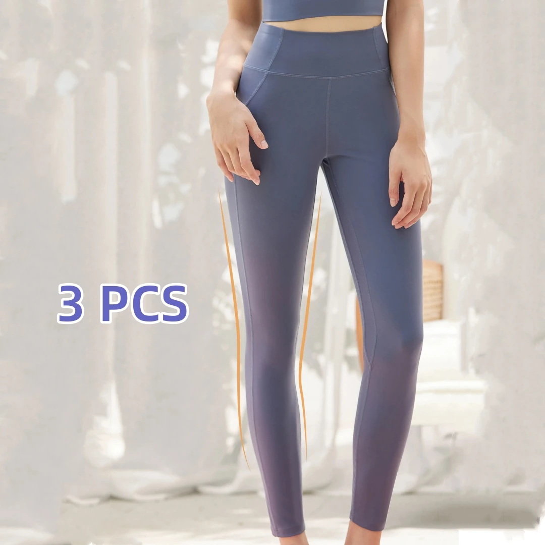 

New Outdoor 3 PCS Yoga Pants Sports Tight Pants High Waist Peach Hip Nine-point Fitness Pants Women's Naked Feeling Traceless