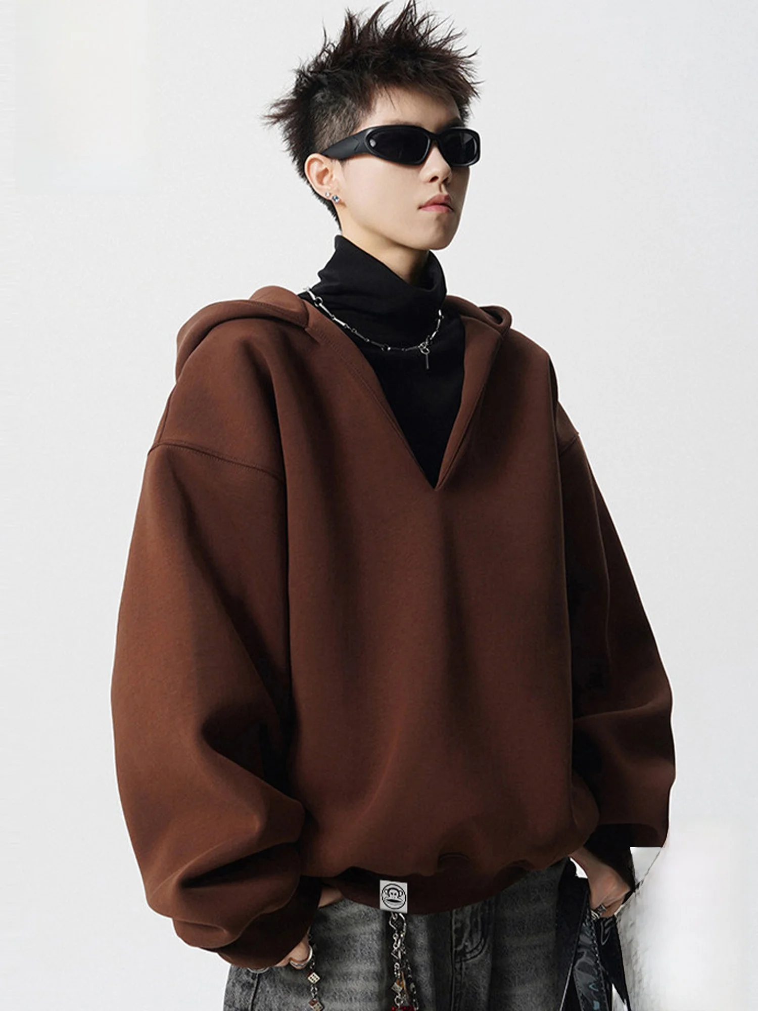 

Monkey Hoodie Men's Casual V-Ne Spring 2026 Loose Fit Comfortable Cotton Polyester Blend Long Sve Sweatirt