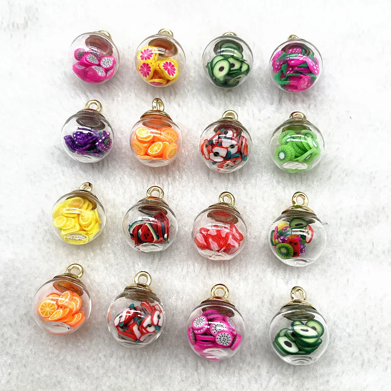 New 10pcs 16mm Colorful Transparent Ball Glass Polymer Clay Charms Pendant Find Hair Accessories Jewelry Charms Earring