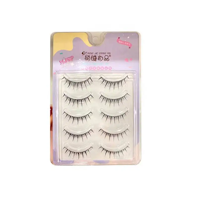 New 5 Pairs Natural  False Eyelashes Cos Japanese Eyelashes Handmade Transparent Terrier Thick Curling Fan Eyelash Makeup Tools