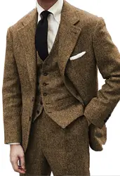 Costume 3 Pièces Marron à oral rons pour Homme, Style Rétro Classique, pour Mariage, Robe Noire, Veste Trempée + Pantalon, 2022