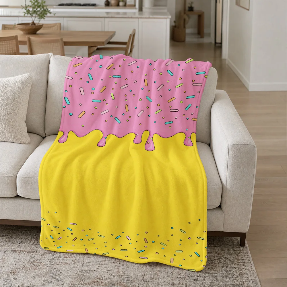 Cute Pink and Yellow Candy Drip Throw Blanket Cozy Sofa Bedding Gift for Couch Decor