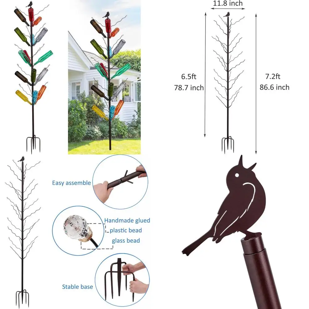 

Садовая декоративная нержавеющая металлическая подставка для бутылок вина, вмещает 15 бутылок, бронзовая отделка, высокий держатель для уличных бутылок длиной 7,2 фута
