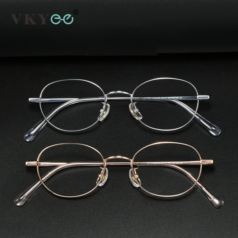 VKYEE Classic Pure Titanium Small Oval Frame Men Anti-blue Light Photochromic Reading Glasses Customizable Prescription K5015