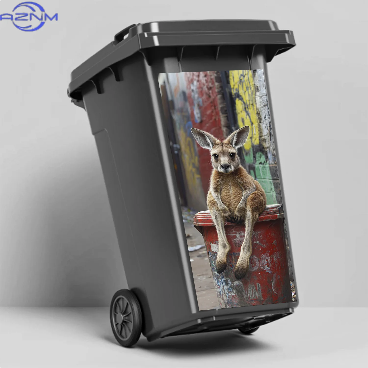 1pc of decoration: kangaroo on trash can PVC wall sticker, self-adhesive, waterproof, oil-resistant trash can decal, high-temp