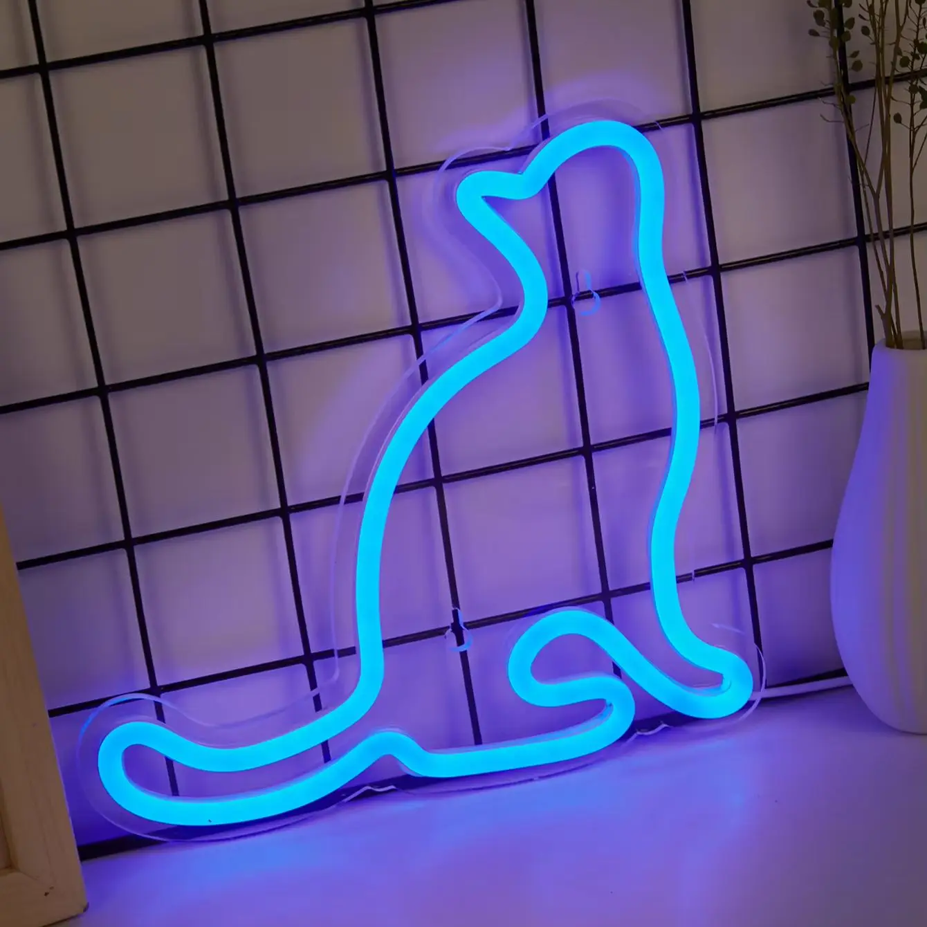 Chi-buy LED Neon Blue cat USB Powered Neon Signs Night Light 3D Wall Art Bedroom Living Room Decor Lamp Signs
