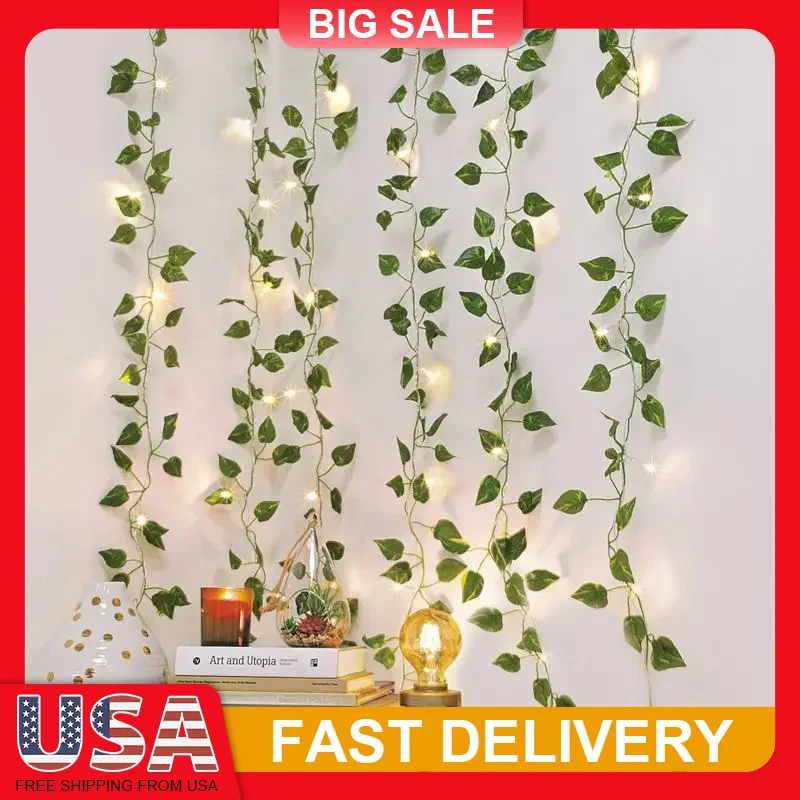

5 x 3.5ft LED Vine Curtain Lights Warm White USB Powered 66 LEDs 300 Leaves 8 Modes Remote Control for Indoor Garden Party Decor