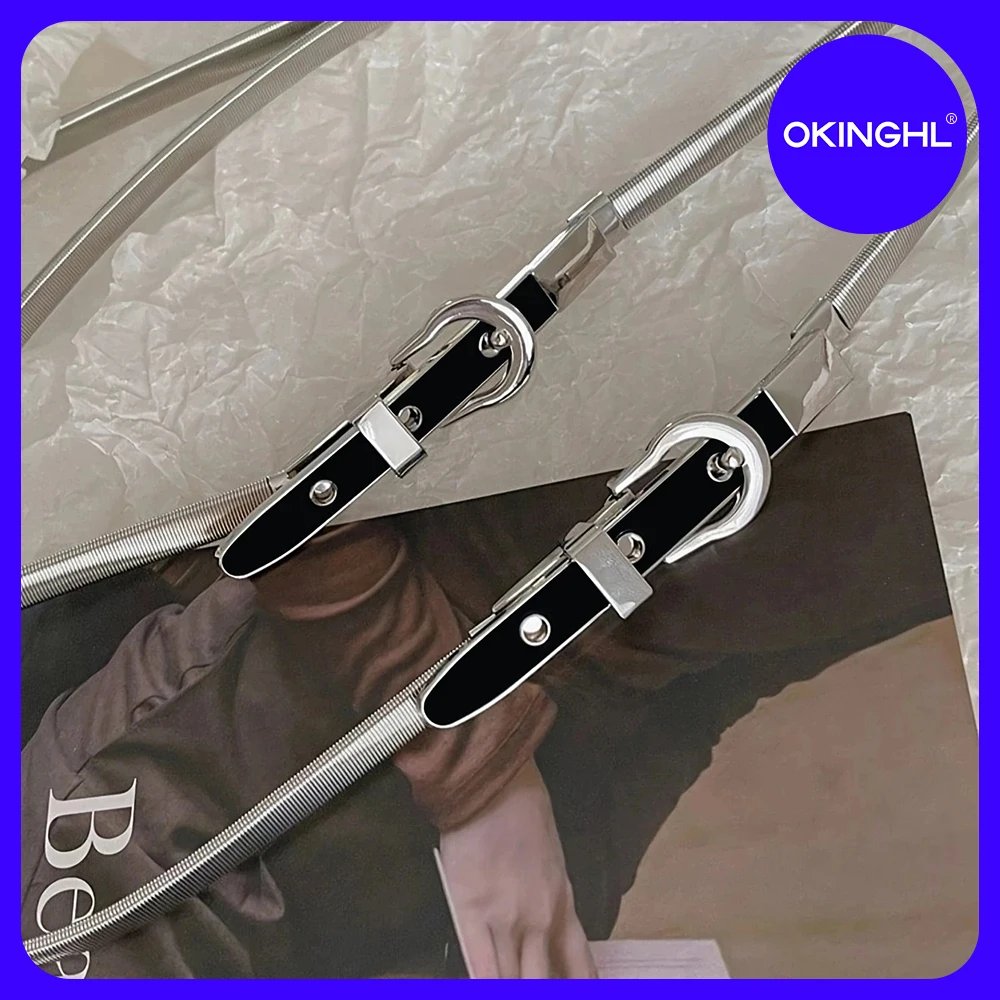 High-end metal women's belt, minimalist Y2K style elastic belt, perfect for slimming dresses and jeans, versatile design.