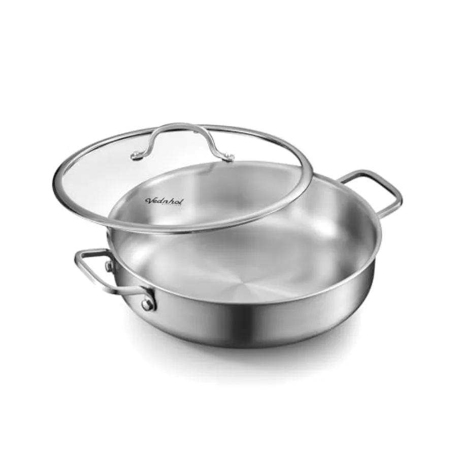

Saute Pan with Lid 12 Inch 7QT Tri-Ply Stainless Steel Braiser Pan Deep Frying Pan and Chef Skillet Induction Compatible Cookwa