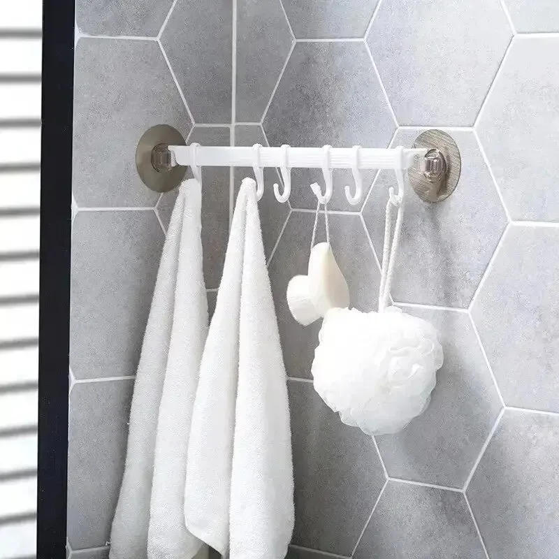 1pc White Suction Cup Type Hook 6 Rows for Kitchen Bathroom Corner Suspension Without Marks Hanger Hook