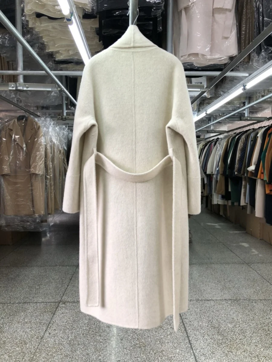 Cappotto in cashmere double face stile accappatoio con colletto grande per donna Autunno Inverno Cappotti lunghi di lana belli Cappotto di lana semplice allentato