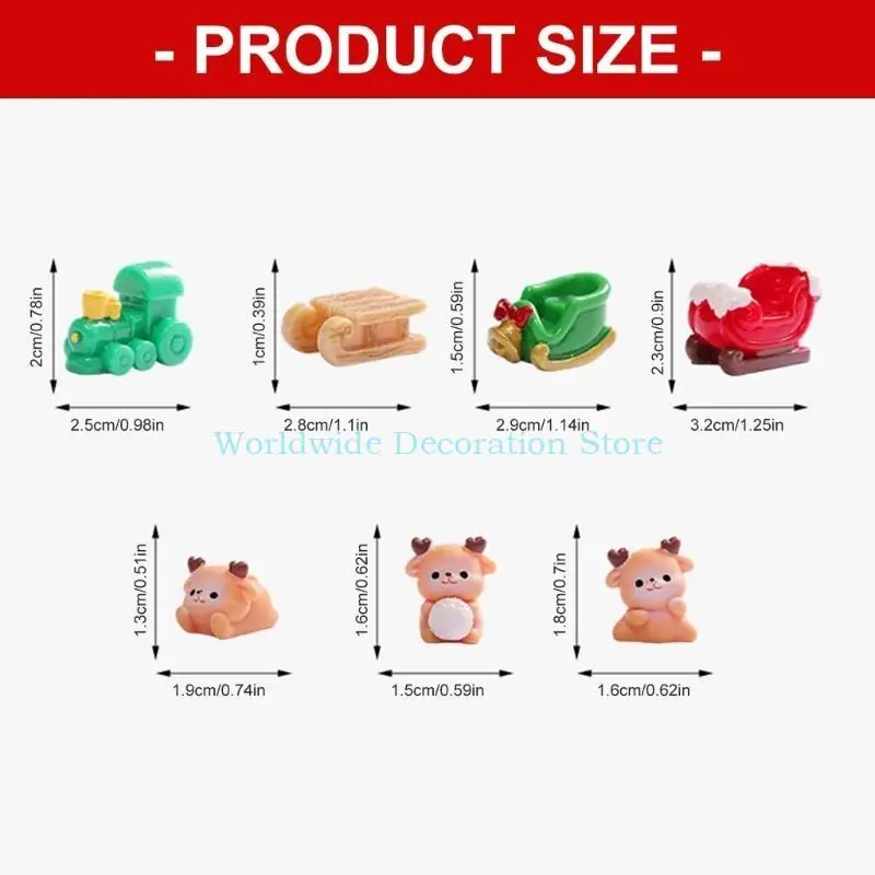 Q39B （7pcs）Christmas Accessories Miniature Sleigh Ornament set, Snow Scene Ornaments, Resin Winter Home Decor