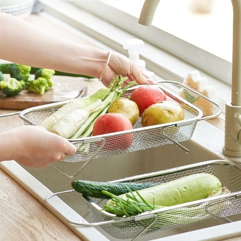 Versatile Retractable Kitchen Draining Rack Stainless Steel S/M/L Sink Drain Basket Vegetable Tableware Holder Tableware Drying