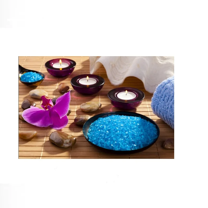 Spa setting with orchid, candles, stones, and blue salt, Art Print Canvas Poster, Living Room Decor, Home Wall Picture