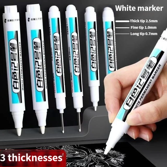 1.0/2.5MM White Permanent Marker PensFor Wood Rock Plastic Metal Leather Glass Stone Art Supplies 0.7mm Deep Hole Paint Marker