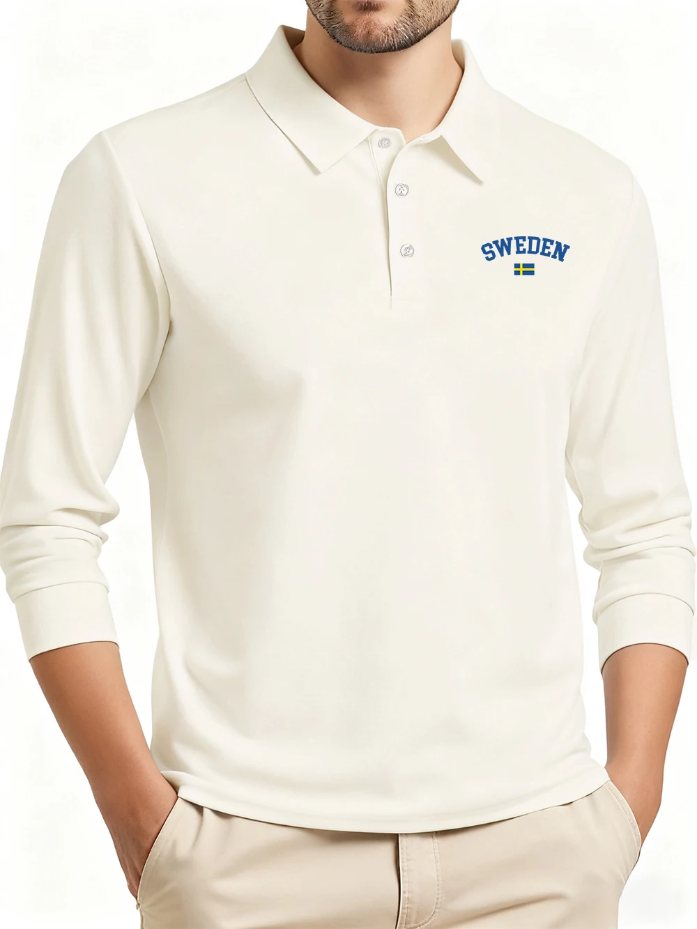 

Рубашка-поло с текстом Швеции и принтом флага, мужские осенние дышащие футболки, топы с длинными рукавами для поездок на работу, базовая мужская новая рабочая одежда
