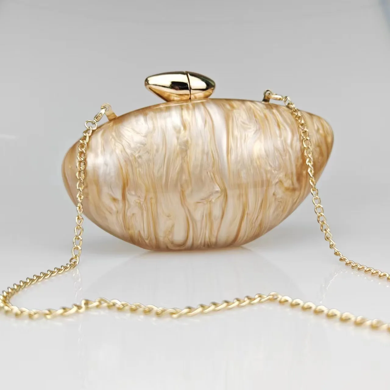 Acrylic Egg Shape Cutch Bag Women Designer Evening Party Cute Pearl Shell Purse Rose Red Metal Clasp Women Shoulder Messenger