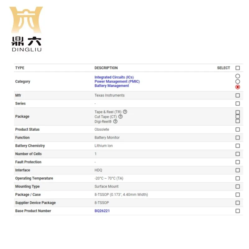 BQ26221PWR IC BATT MON LI-ION 1CELL 8TSSOP  BQ26221PWR Battery Battery Monitor IC  BOM service