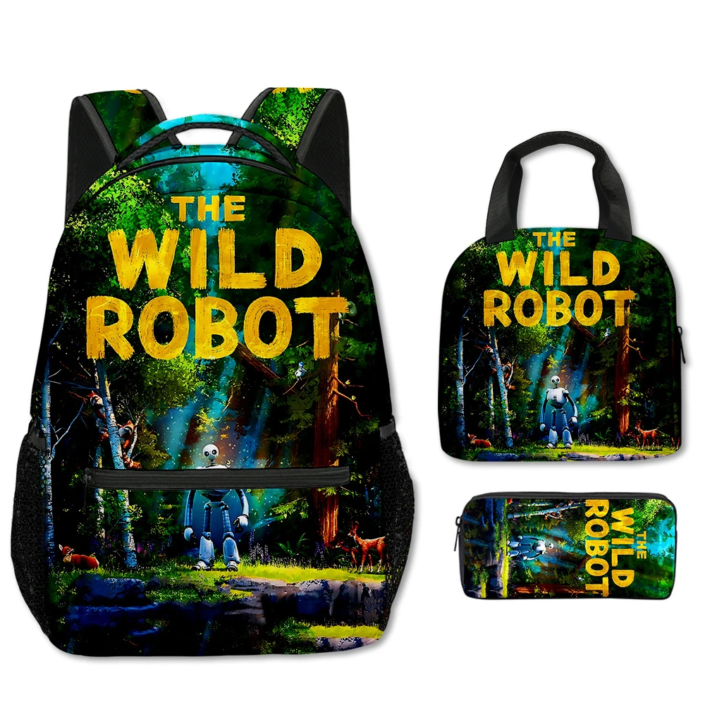 

Fashion Novelty Cool The Wild Robot 3D Printed 3pcs/Set Student School Bags Laptop Backpack portable Lunch bag Pencil Case