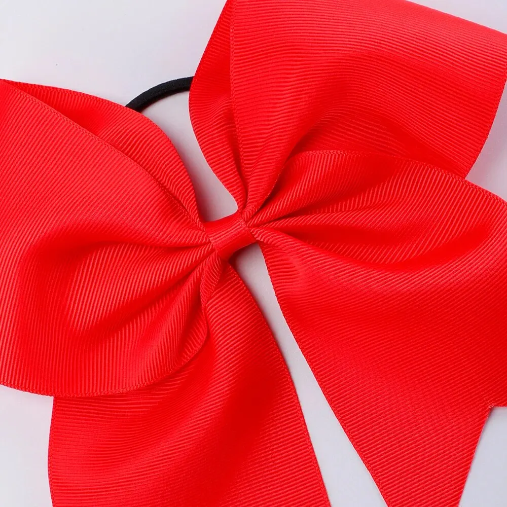 6 PC 8 Inch Large Cheer Bow Hair Tie Ponytail Elastic Band Handmade Boutique Hair Accessories for Cheerleading Teen Girls Sports