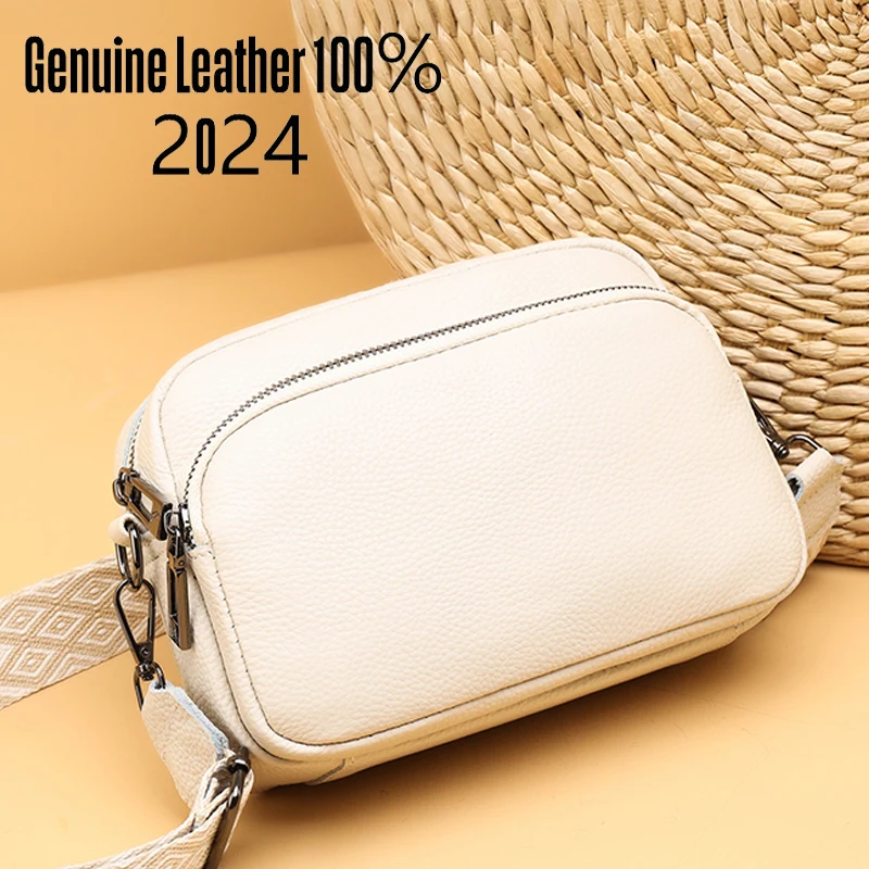 2024 Authentic Genuine Leather High Quality Luxury Bag With Wide Stripe Shoulder Strap Single Shoulder Crossbody Bags Bolsas Sac