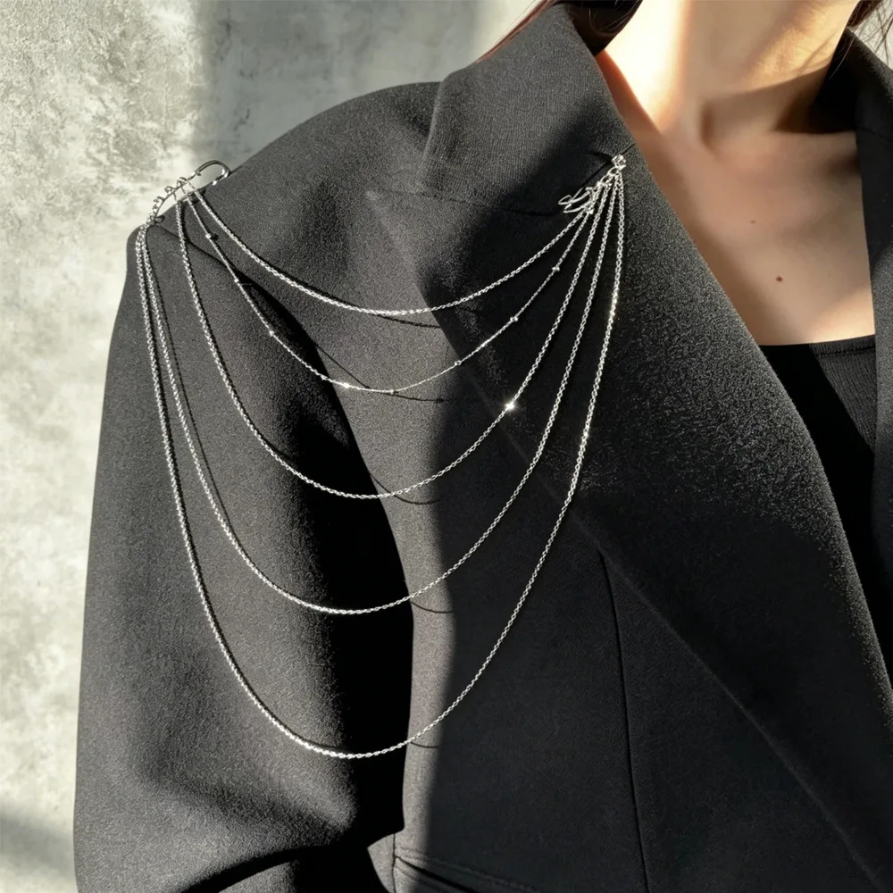 Layered Multi Strand Draped Safety Pin Chain Ornament, Multi-purpose Accessory for Blazer, Party & Festival Outfit