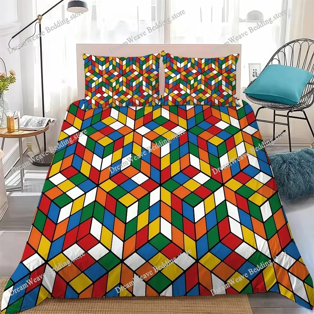 R-Rubiks CubeS Duvet Cover Set Home Style Bedding Soft Laundry Cotton Bed Student Dormitory Gift