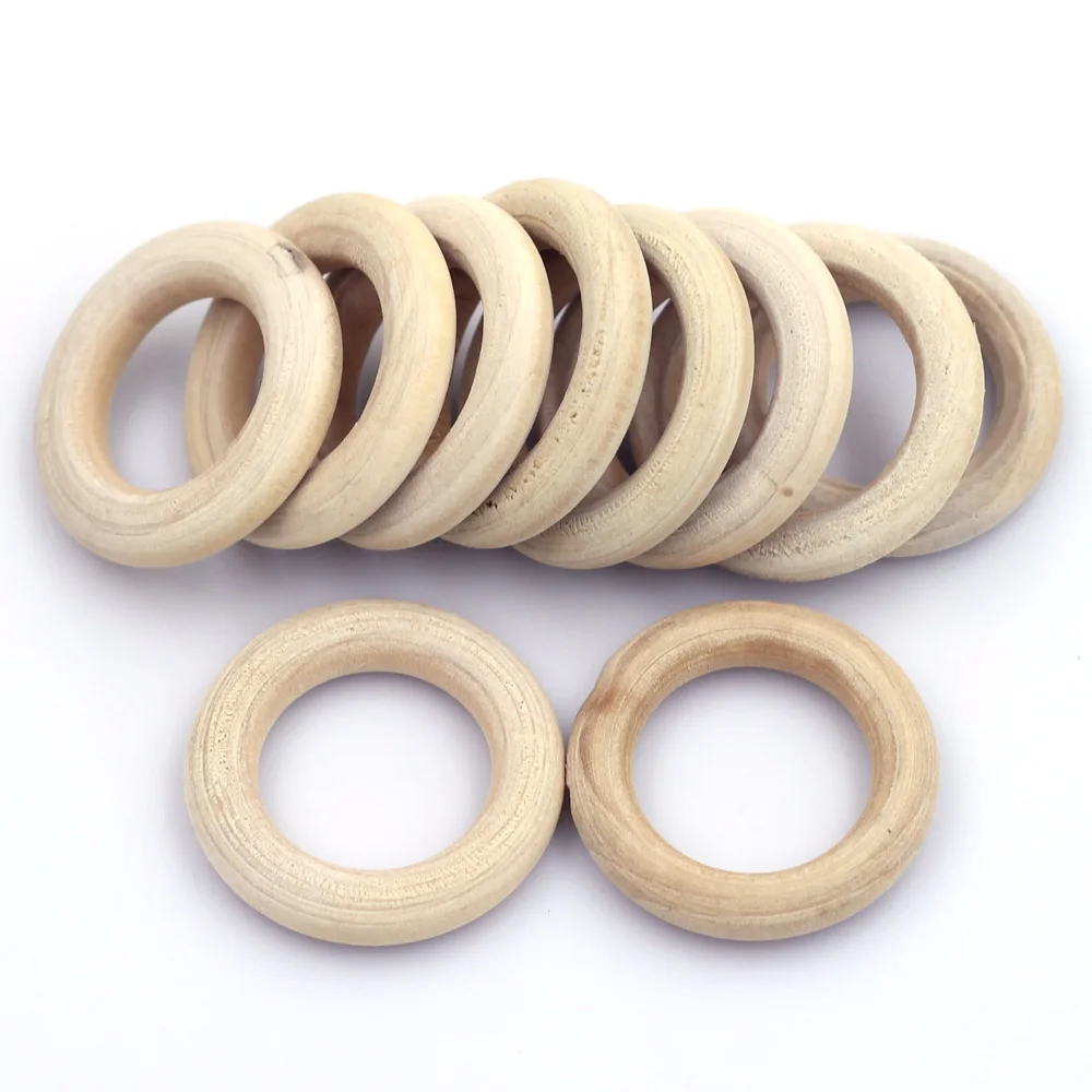 5PCS 44mm Round Wood Ring Connectors Natural Color DIY Crafts Accessories Practice Kids Students Handmade Material Supplies