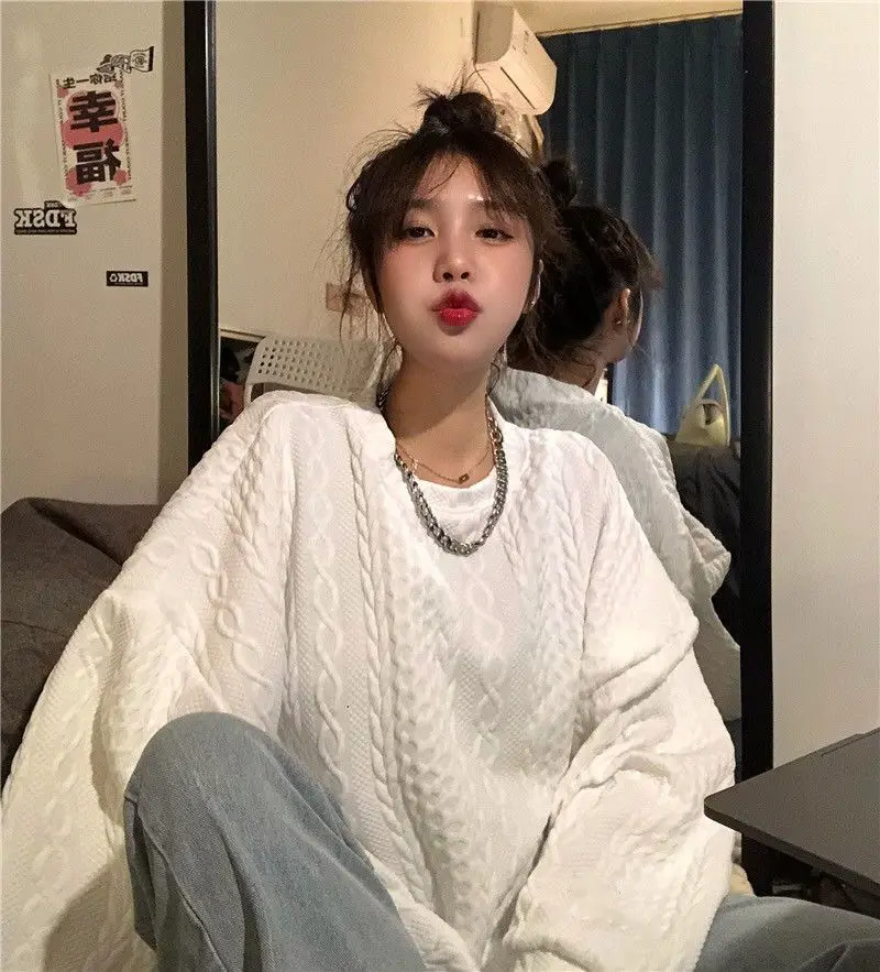 Vintage Hoodless Sweatshirt Women 2026 Spring Autumn Thin Loose Ins Trendy Brand Long Sleeve Top Lazy Style Streetwear