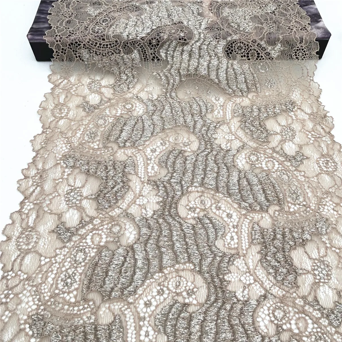 3y/lot Width 21cm Dark Apricot Silver Elastic Stretch Lace Trim Skirt Hem For Clothing Accessories Dress Sewing Applique Costume