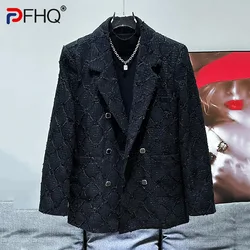 PFHQ New Autumn Men Jacket Winter Fashion Trend Double Breasted Design Jacket Trendy 2024 Darkwear Male Tops Loose 21Z5880