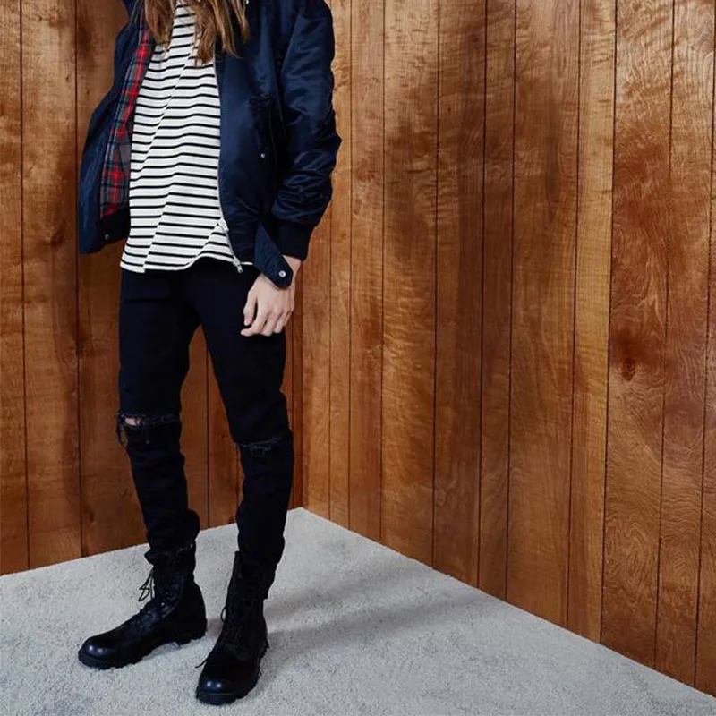 

Original High Quali FOG Bieber High Street Knee Hole Side Zipper Slim Fit Jeans Trendy Youth Casual Long Pants for Teens