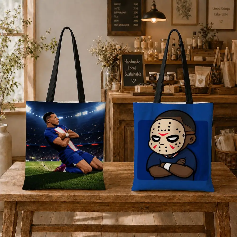 sport K-Kylian M-Mbappe Football superstar Storage Bags Large Capacity Canvas Tote Bag Environmental Foldable Shopping Bag