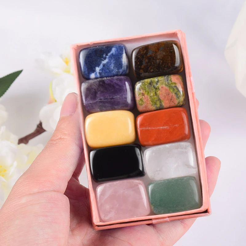 10 Pcs /Set Home Decoration Craft Stones Gifts Natural Stone Set Natural Tumbled Stone  Chakra Reiki Healing Stone Ornament